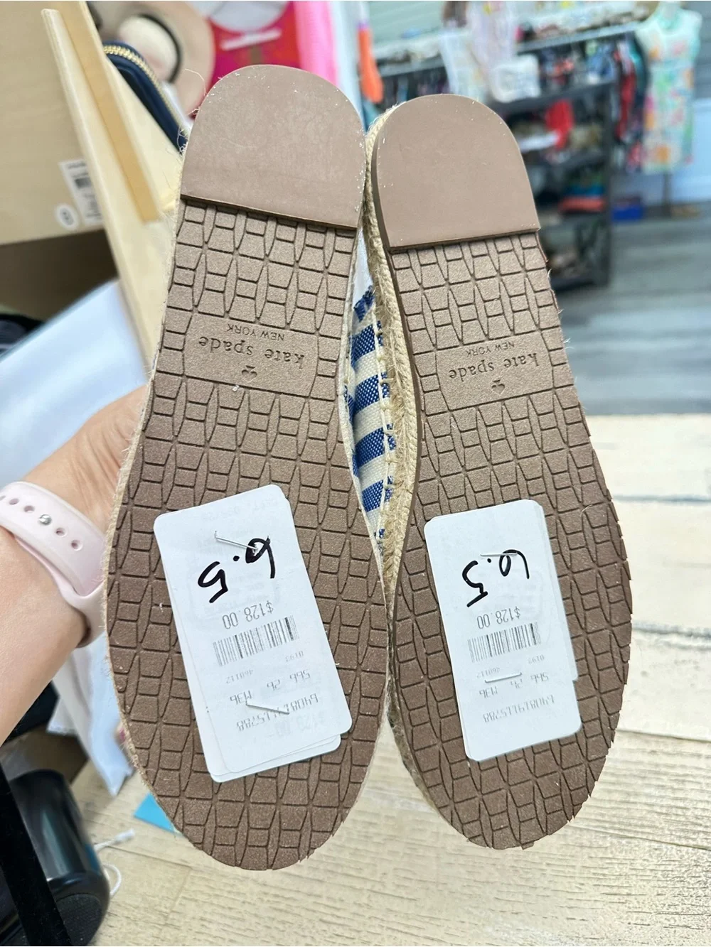 Kate Spade New York Blue White Stripe Espadrille Mule Slides Size 6.5 NWT